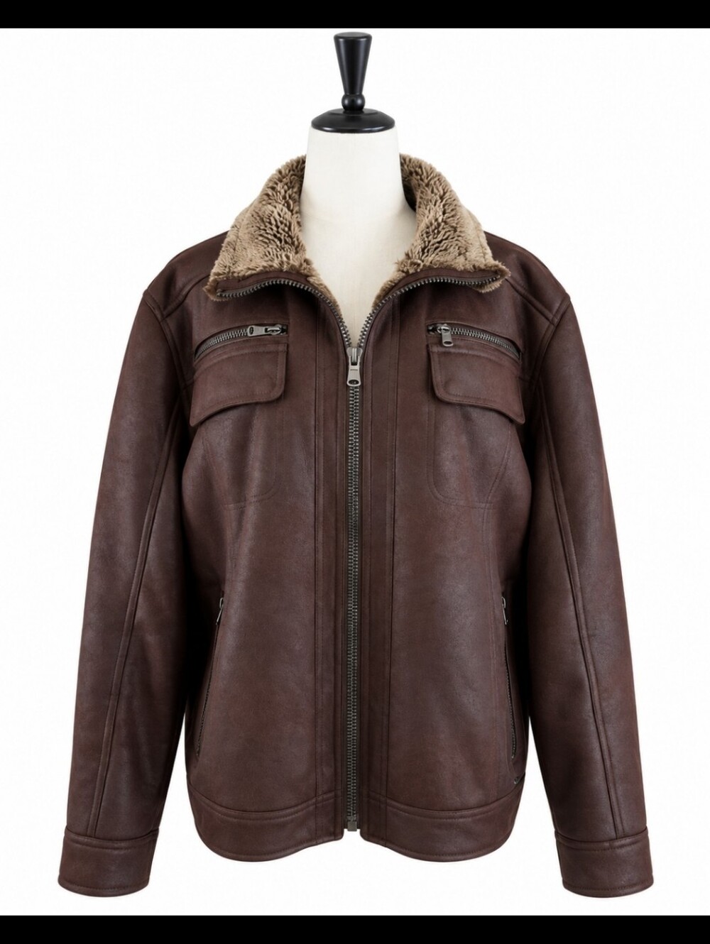 Calvin Klein Mens XL Dark Brown Faux Shearling Leather Bomber Jacket